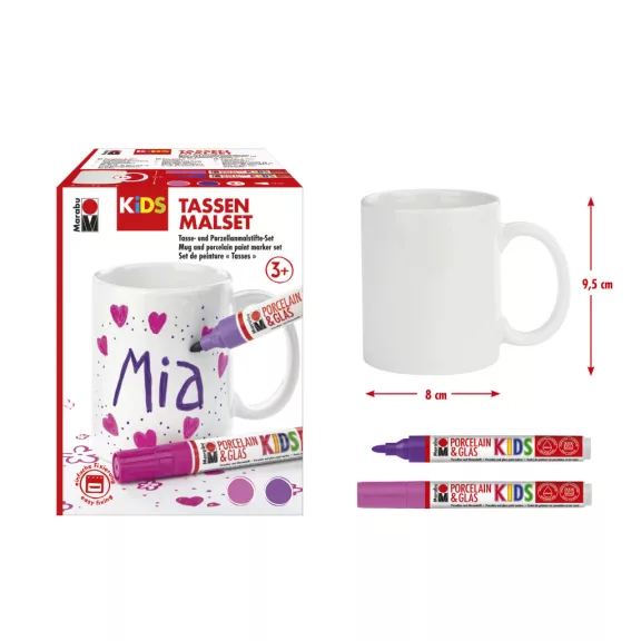 Marabu KiDS Porcelain & Glas filctoll szett - 2 db filc + bögre, lányoknak