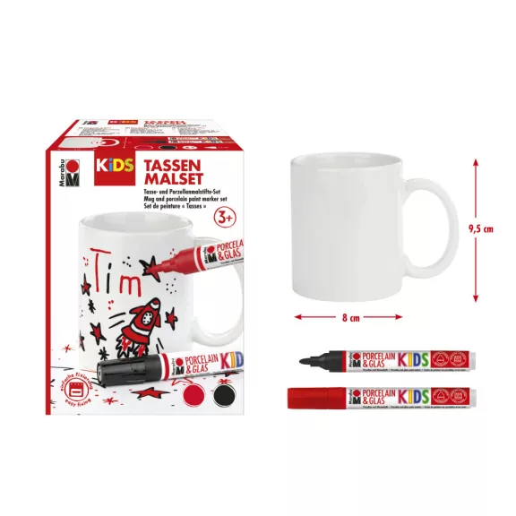Marabu KiDS Porcelain & Glas filctoll szett - 2 db filc + bögre, fiúknak