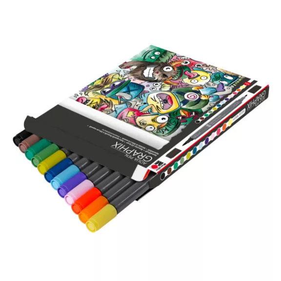 Marabu Aqua Pen Graphix akvarellfilc szett - "Mega Mash" válogatás, 12 db