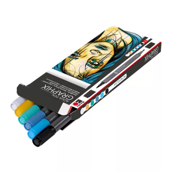 Marabu Aqua Pen Graphix akvarellfilc szett - "Metropolitan" válogatás, 6 db