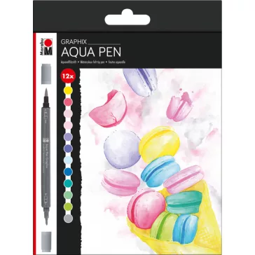   Marabu Aqua Pen Graphix akvarellfilc szett - "Ice Ice Baby" válogatás, 12 db