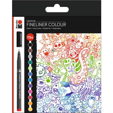   Marabu Fineliner Colour Graphix színes tűfilc szett - "DOODLE SUPREME", 12 db