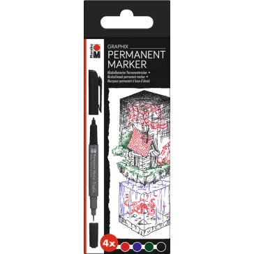   Marabu Permanent Marker Graphix kétvégű tűfilc szett - "ONCE UPON A TIME", 4 db