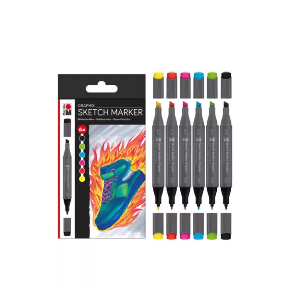 Marabu Sketch Marker Graphix vázlatfilc szett - "HEAT", 6 db