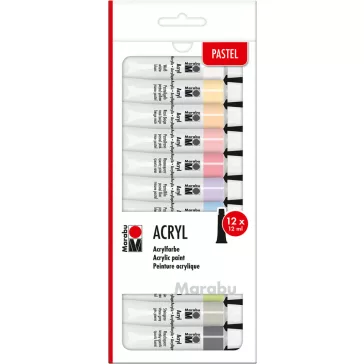 Marabu akrilfesték szett - pasztell színek, 12 x 12 ml