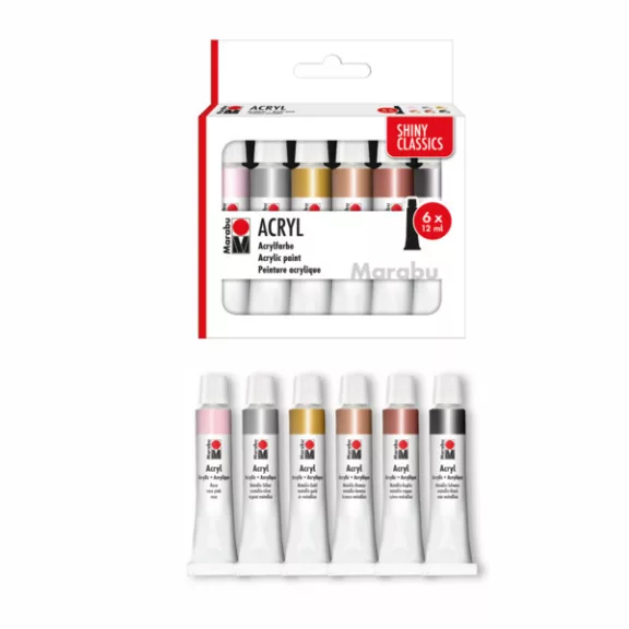 Marabu akrilfesték szett - Shiny Classics válogatás, 6 x 12 ml