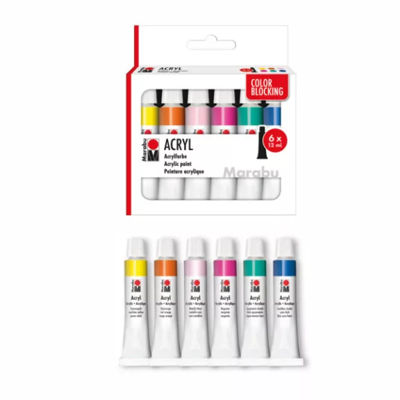 Marabu akrilfesték szett - Color Blocking válogatás, 6 x 12 ml