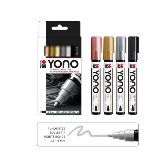 Marabu YONO Marker akrilfilc szett - METAL, 4 x 1,5-3 mm