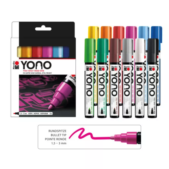 Marabu YONO Marker akrilfilc szett - 12 x 1,5-3 mm