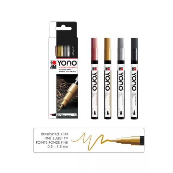 Marabu YONO Marker akrilfilc szett - METAL, 4 x 0,5-1,5 mm