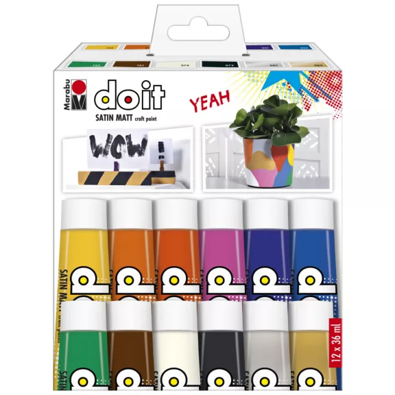 Marabu do it univerzális hobbi akrilfesték szett, 12 x 36 ml