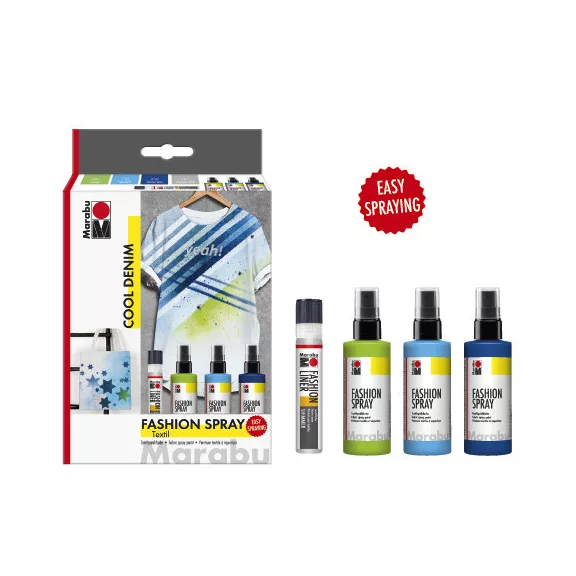 Marabu Fashion Spray textilfesték spray szett - "Cool Denim", 3 x 100 ml, 1 x 25 ml