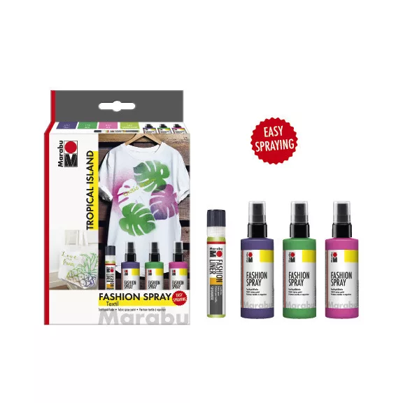 Marabu Fashion Spray textilfesték spray szett - "Tropical Island", 3 x 100 ml, 1 x 25 ml
