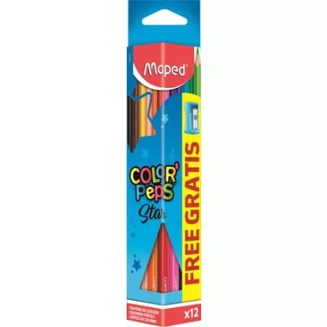   MAPED Color Peps Star színes ceruza készlet, háromszögletű, hegyezővel, 12 db-os