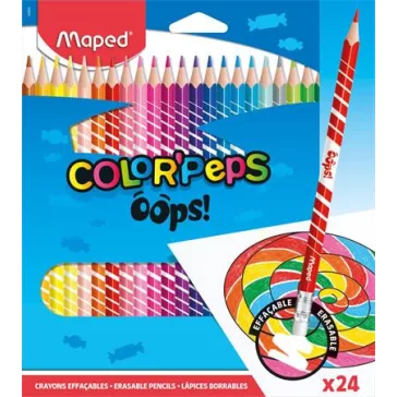   MAPED Color Peps Oops színes ceruza készlet, háromszögletű, radírozható - 24 db