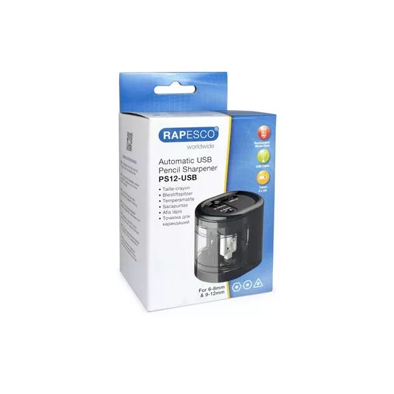 RAPESCO hegyező, kétlyukú, USB töltővel - fekete