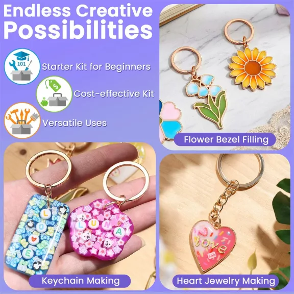 Let's Resin színes UV-gyanta kulcstartó készítő szett - 12 szín, minden egyben!