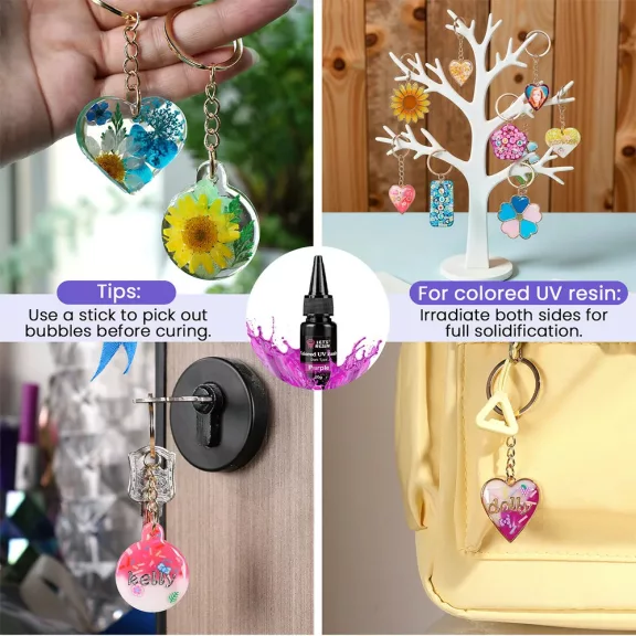 Let's Resin színes UV-gyanta kulcstartó készítő szett - 12 szín, minden egyben!