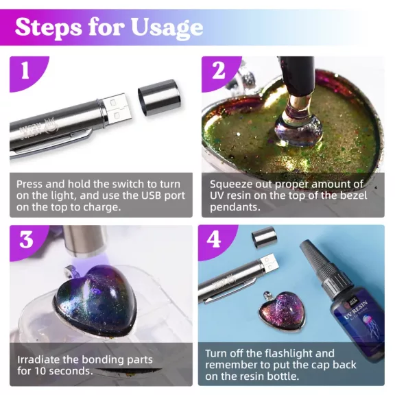 Let's Resin UV-gyanta ragasztó - gyorsan kötő, UV-lámpával, 30 g