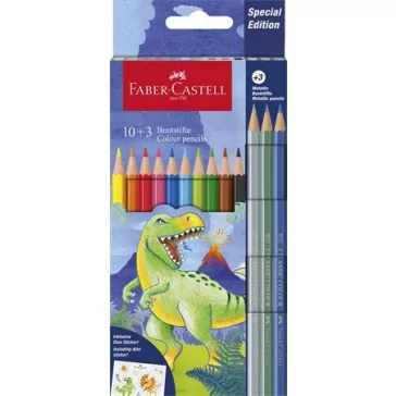   FABER-CASTELL színes ceruza készlet, hatszögletű - 10+3 db-os, dinoszaurusz