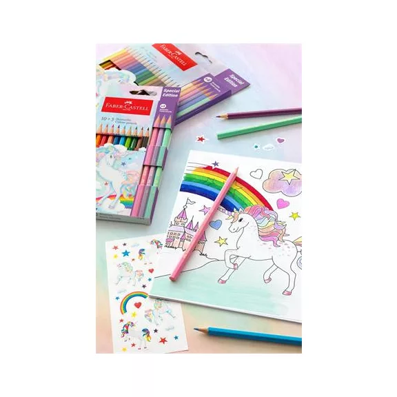 FABER-CASTELL színes ceruza készlet, hatszögletű - 10+3 db-os, unikornis