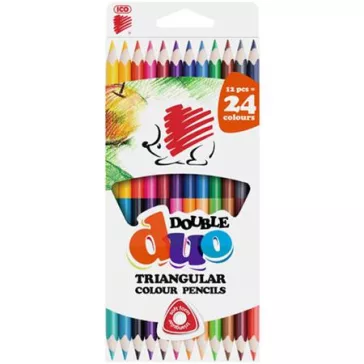   ICO Süni színes ceruza készlet, kétvégű, háromszögletű - 12 db-os