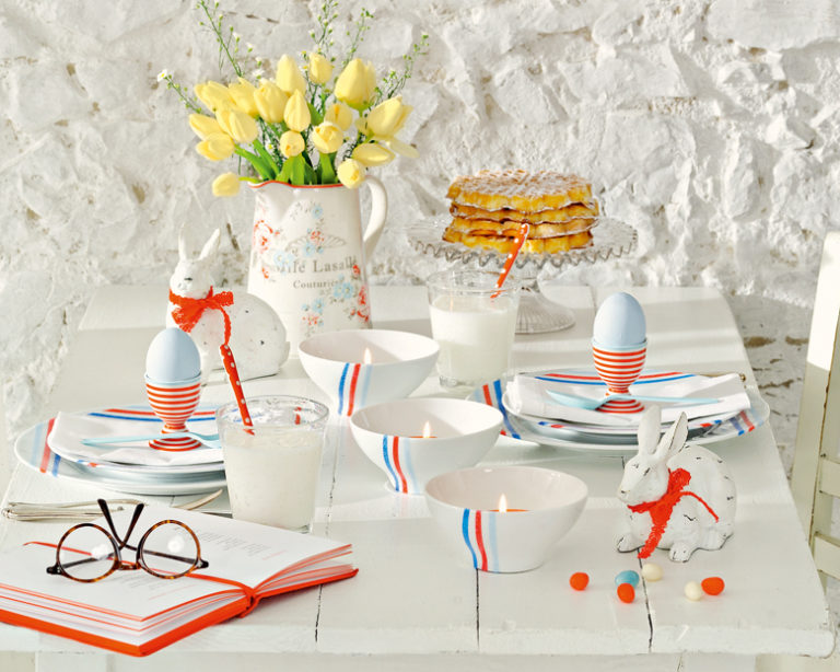 Csíkos porcelán a húsvéti brunchhoz Marabu Porcelain festékkel