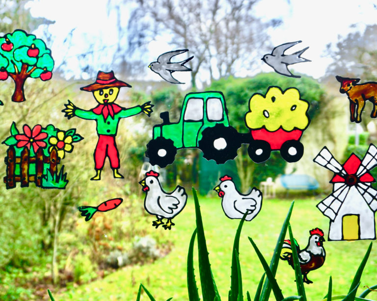 Farm motívumok ablakra Marabu KiDS Window Color festékkel