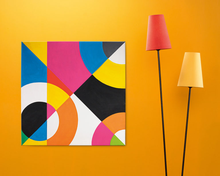 Geometrikus akrilkép sok formával, Marabu Acryl Color festékkel