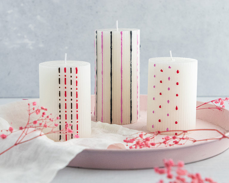 Tömzsi gyertya díszítése Marabu Candle Pennel