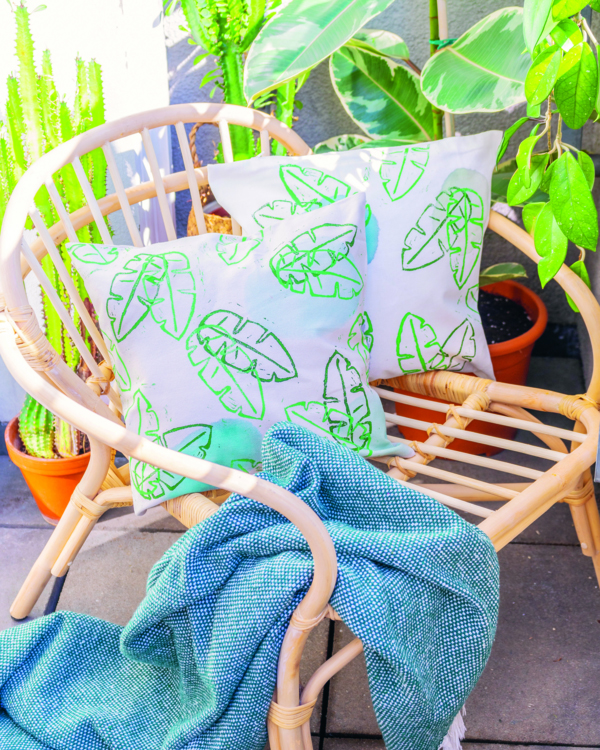 Urban jungle párna linónyomással, Marabu Textil Print festékkel