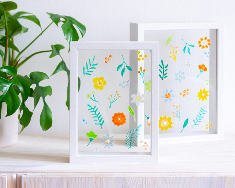 Virágos képkeret Marabu Window Color festékkel